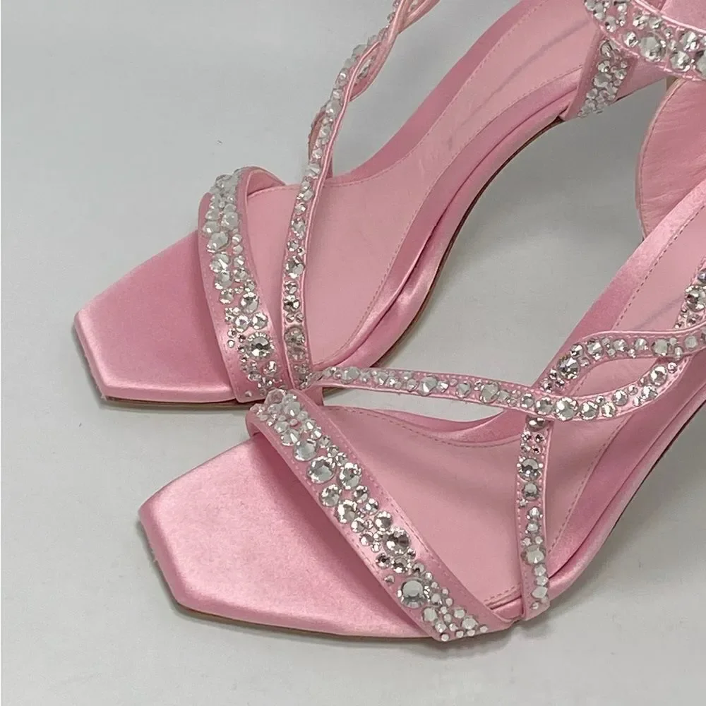 Alexander McQueen Crystal Satin Ankle-Cuff Cocktail Sandals size 36.5